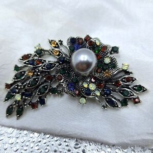 Colorful Y2K Women's Brooch Lapel Pin Spray Rhinestone Faux Pearl Baroque